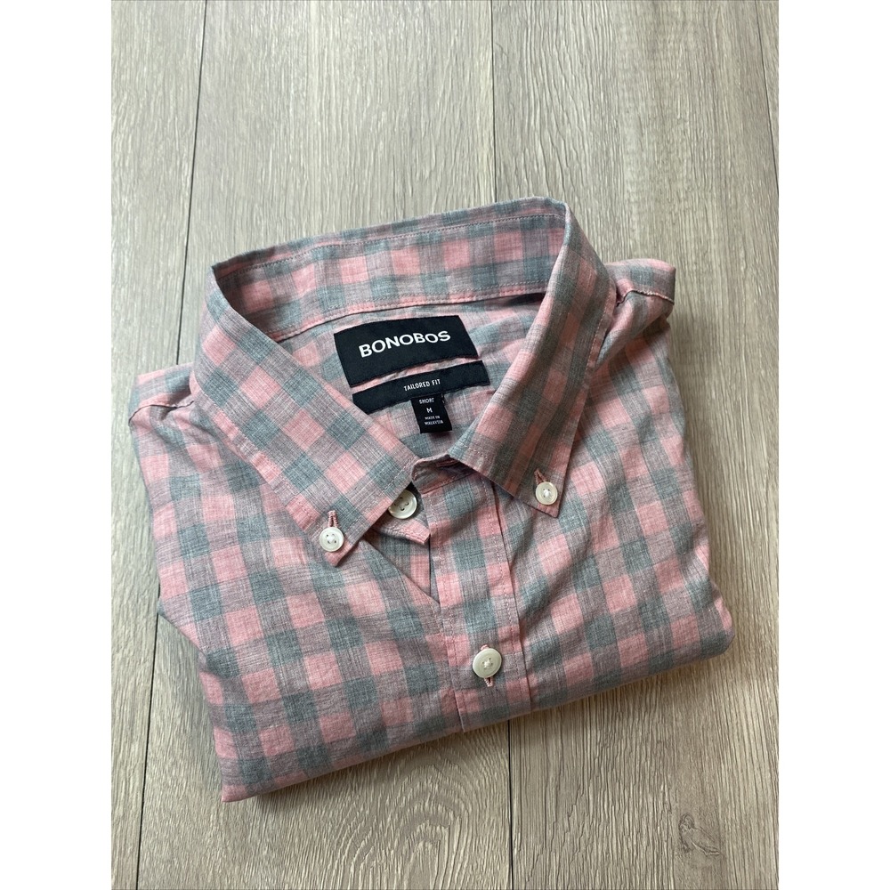 Bonobos Shirt Men's Medium Short Long Pink Blue Plaid Button Down Long Sleeve